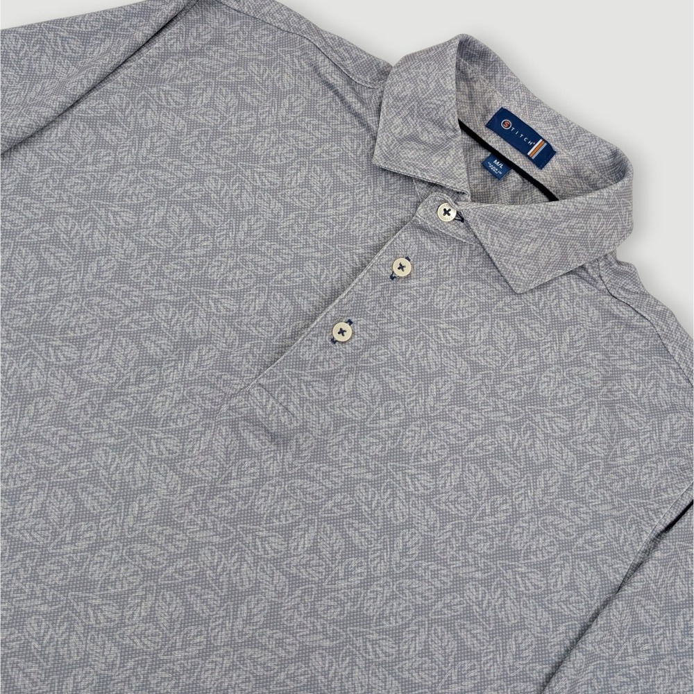 Stitch Golf Surfsong Performance Polo Mens Medium/Large Grey‎ Floral Leaf Print
